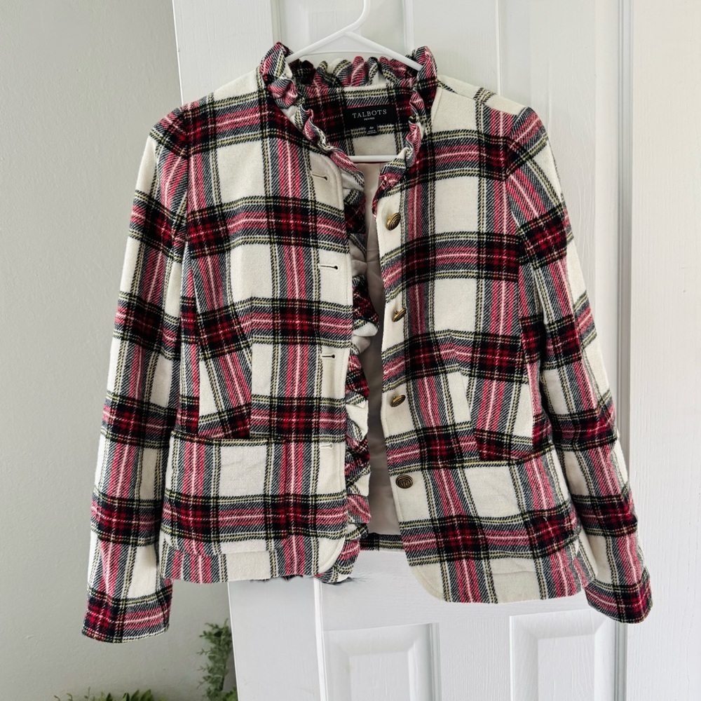 Talbots Tartan Plaid Wool Ruffle Blazer - Picture 3 of 9